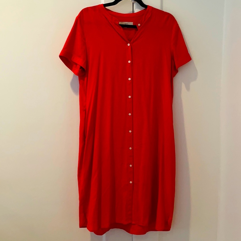 Loft Red Shirt Dress with pockets Size M